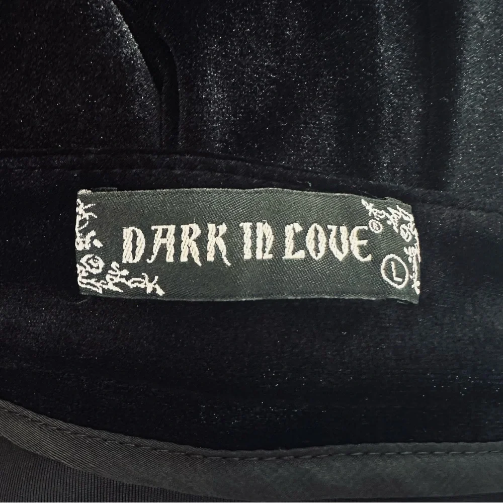 Dark In Love Black Velvet Gothic Mermaid Maxi Skirt with Lace Appliqué - Picture 7 of 9